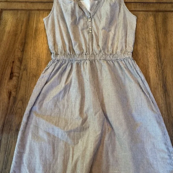 Lilla P Split Neck Striped Sleeveless Lined Cotton Shirt Dress Women’s S Midi - Picture 5 of 14